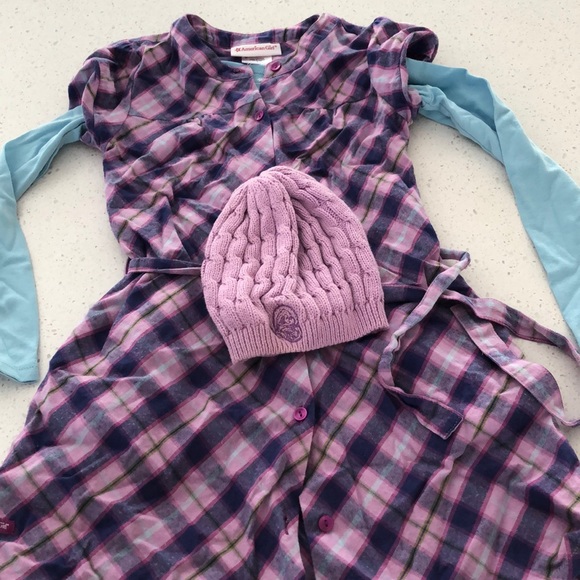 American girl pretty plaid dress tee beret hat set - Picture 3 of 8